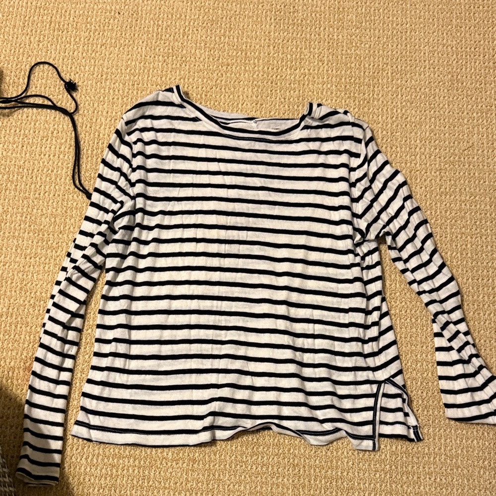 Enza Costa Black and White Striped Long Sleeve Top Cashmere & Cotton